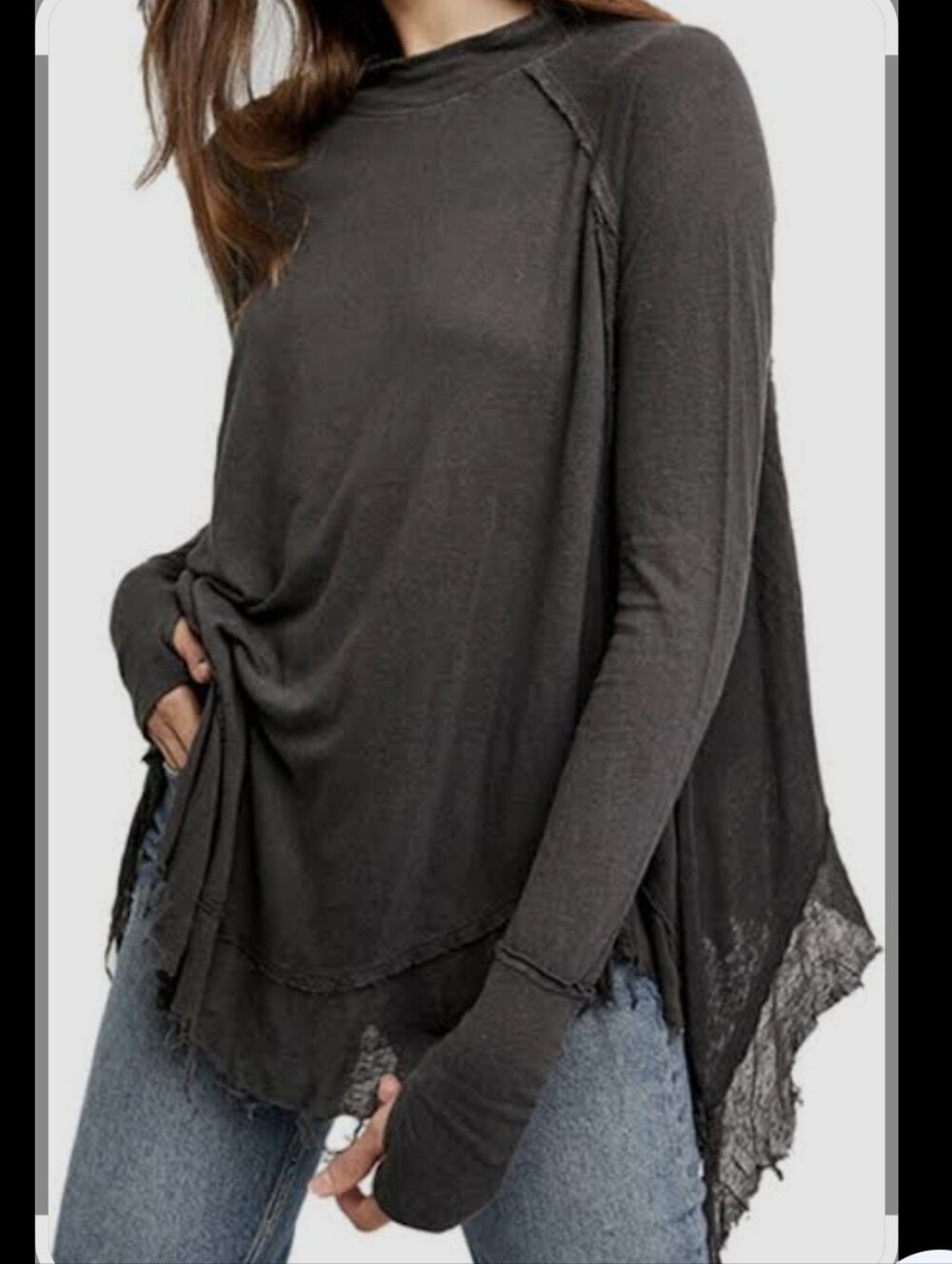 We The Free Washed Black Starlight Long-Sleeve Sharktooth Hem Shirt Sz XS